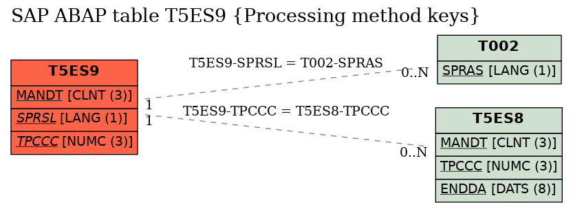 E-R Diagram for table T5ES9 (Processing method keys)