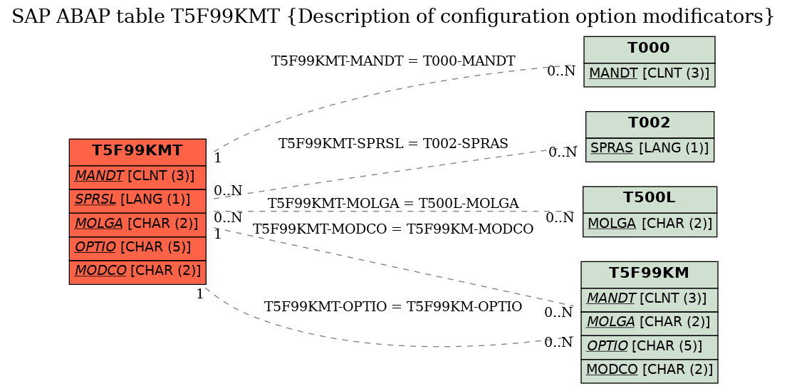 E-R Diagram for table T5F99KMT (Description of configuration option modificators)