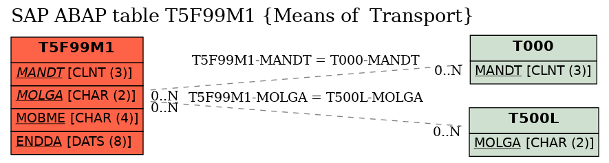 E-R Diagram for table T5F99M1 (Means of  Transport)