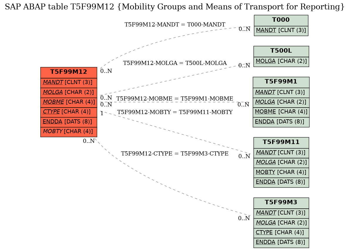 E-R Diagram for table T5F99M12 (Mobility Groups and Means of Transport for Reporting)