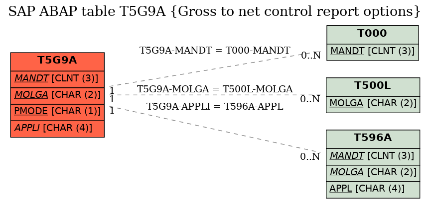 E-R Diagram for table T5G9A (Gross to net control report options)