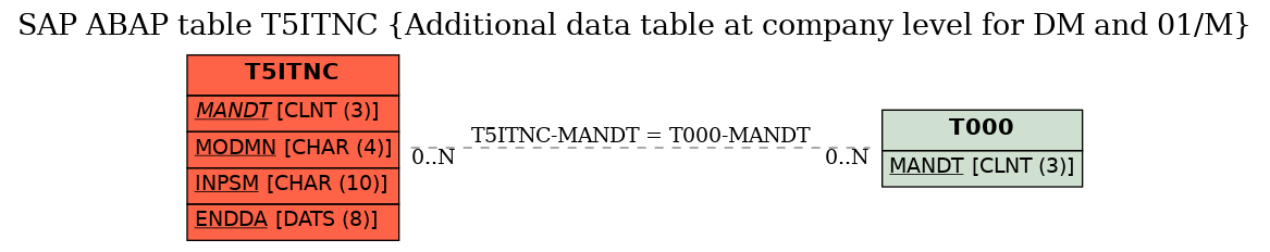 E-R Diagram for table T5ITNC (Additional data table at company level for DM and 01/M)