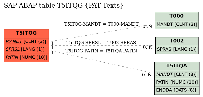 E-R Diagram for table T5ITQG (PAT Texts)