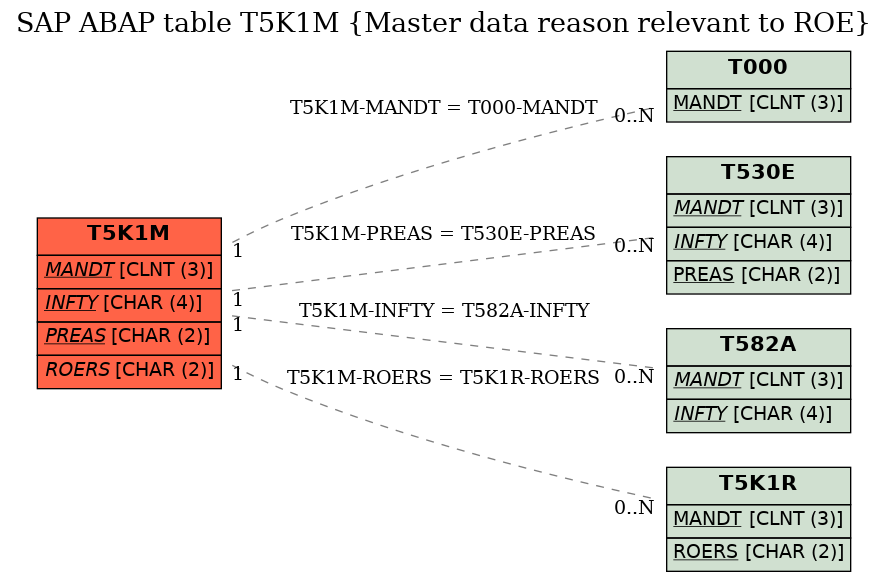 E-R Diagram for table T5K1M (Master data reason relevant to ROE)