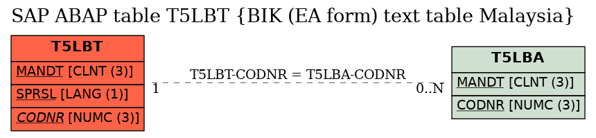 E-R Diagram for table T5LBT (BIK (EA form) text table Malaysia)