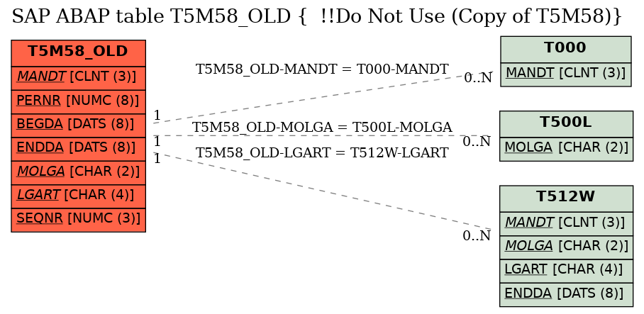 E-R Diagram for table T5M58_OLD (  !!Do Not Use (Copy of T5M58))