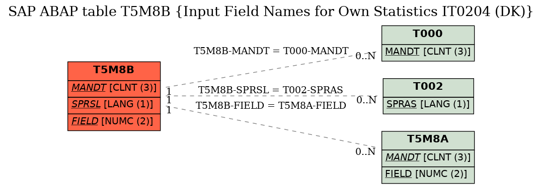 E-R Diagram for table T5M8B (Input Field Names for Own Statistics IT0204 (DK))