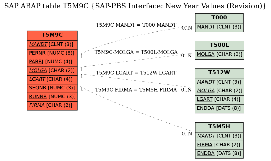 E-R Diagram for table T5M9C (SAP-PBS Interface: New Year Values (Revision))