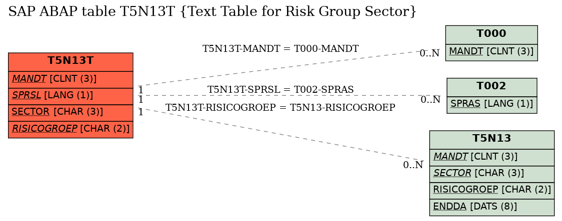 E-R Diagram for table T5N13T (Text Table for Risk Group Sector)