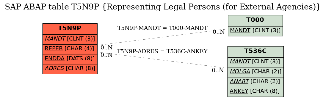 E-R Diagram for table T5N9P (Representing Legal Persons (for External Agencies))