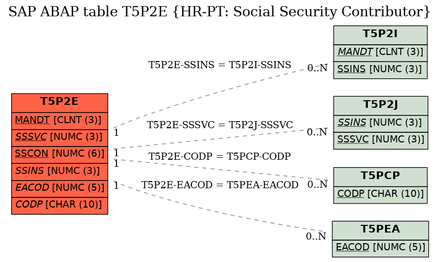 E-R Diagram for table T5P2E (HR-PT: Social Security Contributor)