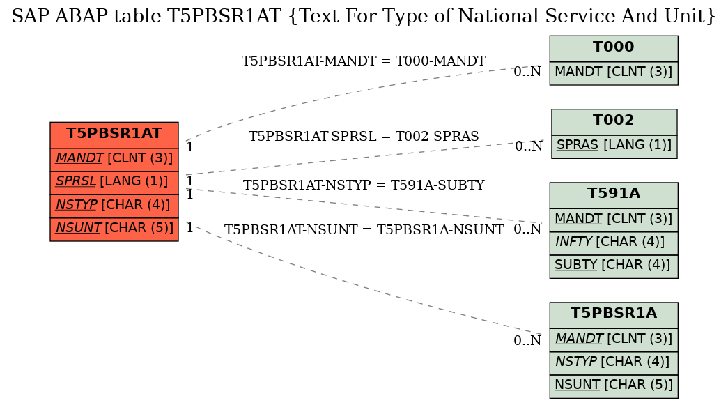 E-R Diagram for table T5PBSR1AT (Text For Type of National Service And Unit)