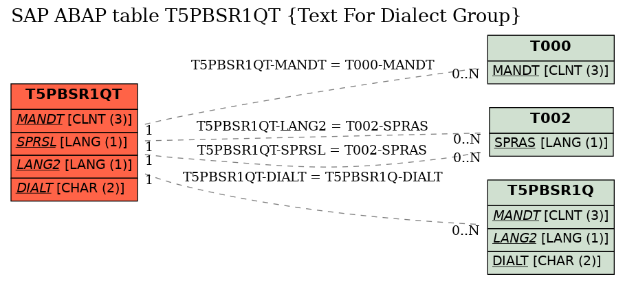 E-R Diagram for table T5PBSR1QT (Text For Dialect Group)