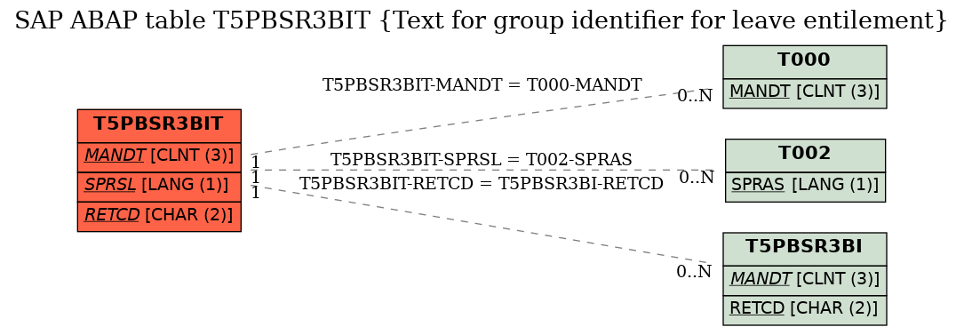 E-R Diagram for table T5PBSR3BIT (Text for group identifier for leave entilement)
