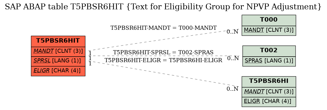 E-R Diagram for table T5PBSR6HIT (Text for Eligibility Group for NPVP Adjustment)