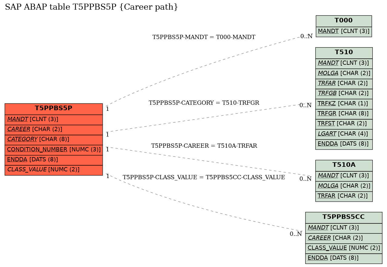 E-R Diagram for table T5PPBS5P (Career path)