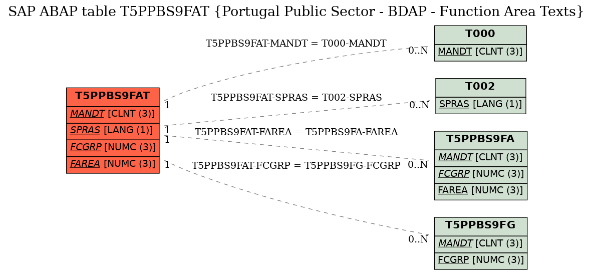 E-R Diagram for table T5PPBS9FAT (Portugal Public Sector - BDAP - Function Area Texts)