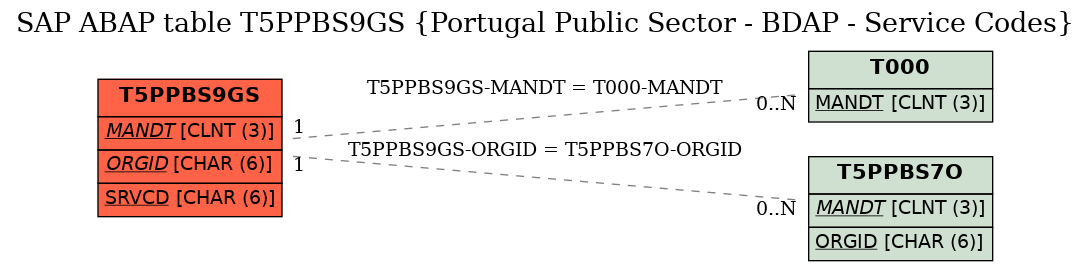 E-R Diagram for table T5PPBS9GS (Portugal Public Sector - BDAP - Service Codes)