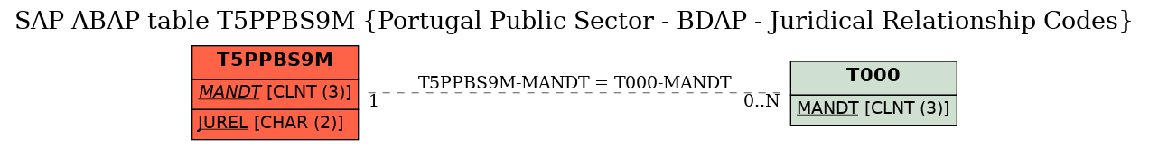 E-R Diagram for table T5PPBS9M (Portugal Public Sector - BDAP - Juridical Relationship Codes)