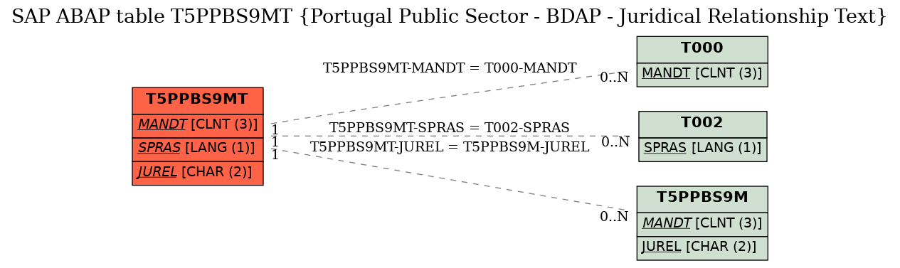 E-R Diagram for table T5PPBS9MT (Portugal Public Sector - BDAP - Juridical Relationship Text)