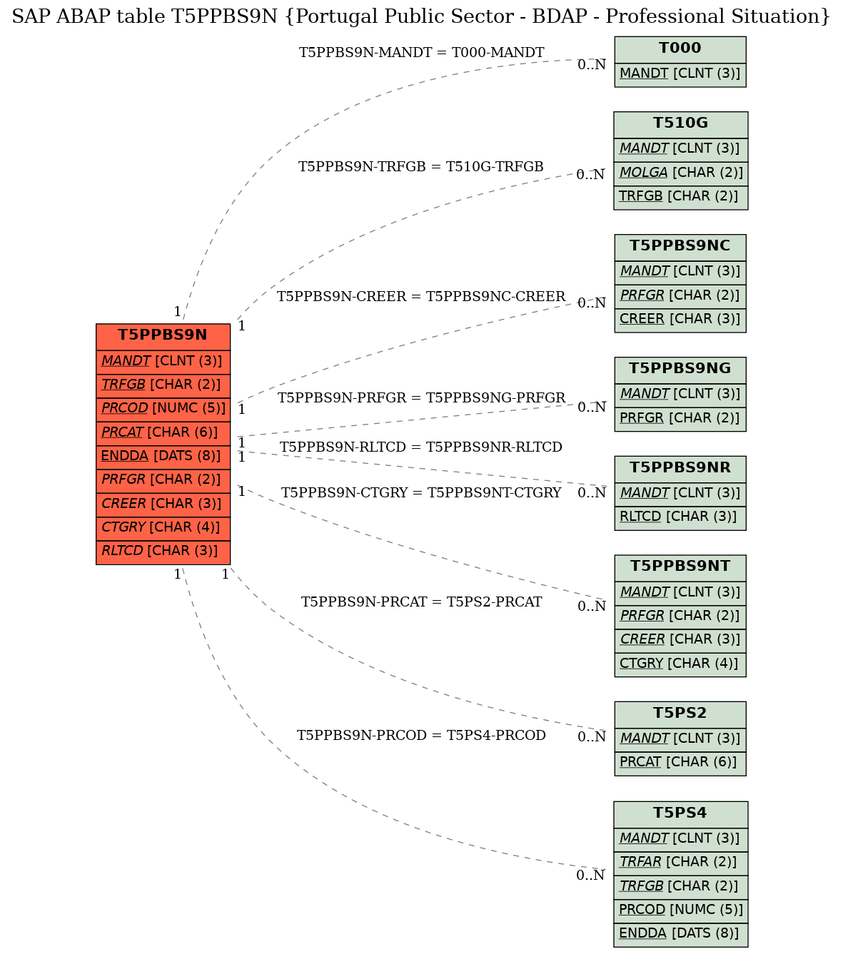 E-R Diagram for table T5PPBS9N (Portugal Public Sector - BDAP - Professional Situation)