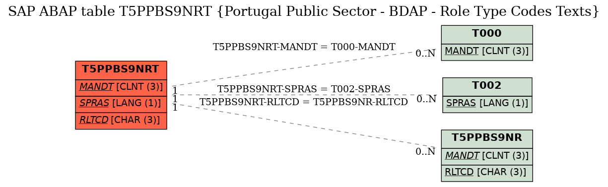 E-R Diagram for table T5PPBS9NRT (Portugal Public Sector - BDAP - Role Type Codes Texts)