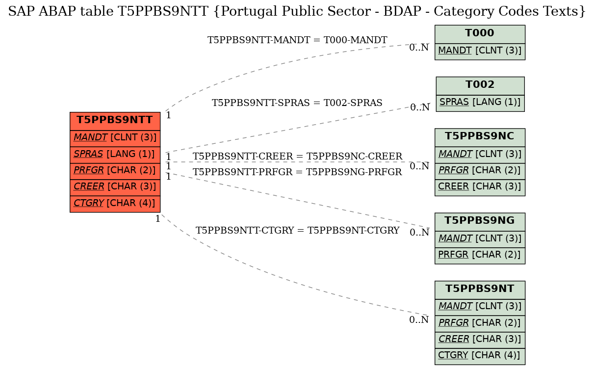 E-R Diagram for table T5PPBS9NTT (Portugal Public Sector - BDAP - Category Codes Texts)