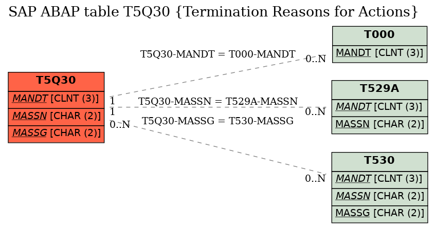 E-R Diagram for table T5Q30 (Termination Reasons for Actions)