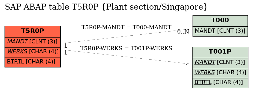 E-R Diagram for table T5R0P (Plant section/Singapore)