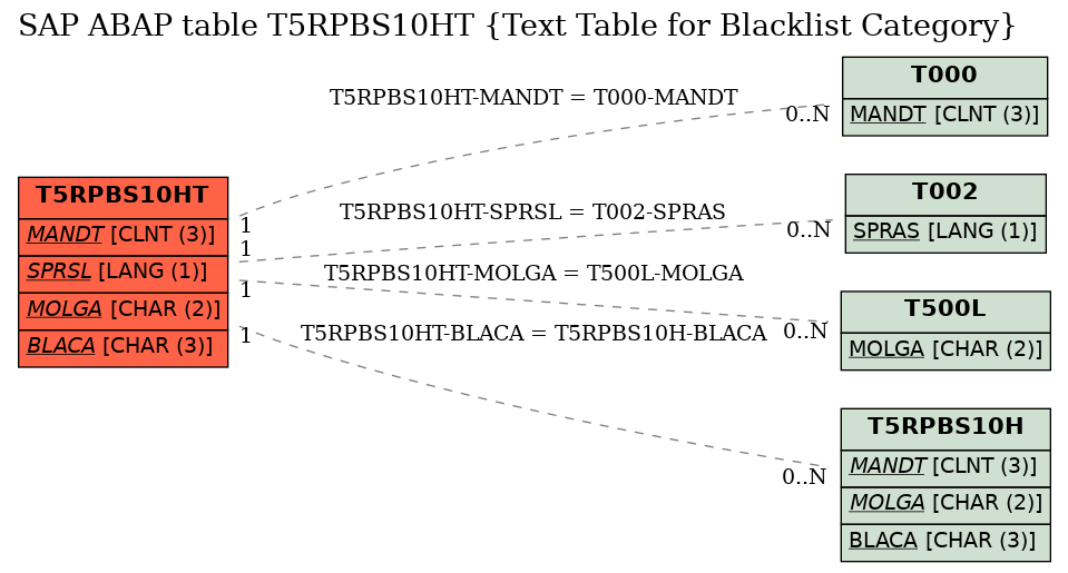 E-R Diagram for table T5RPBS10HT (Text Table for Blacklist Category)