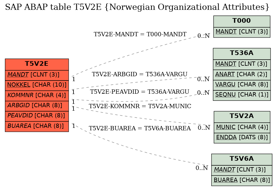 E-R Diagram for table T5V2E (Norwegian Organizational Attributes)