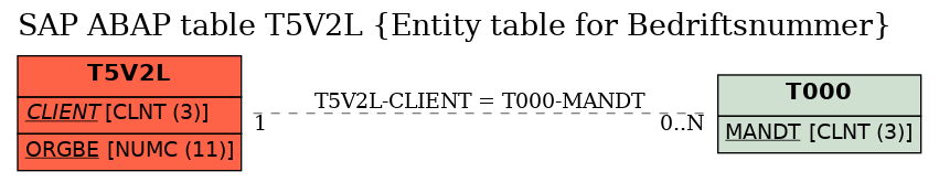 E-R Diagram for table T5V2L (Entity table for Bedriftsnummer)