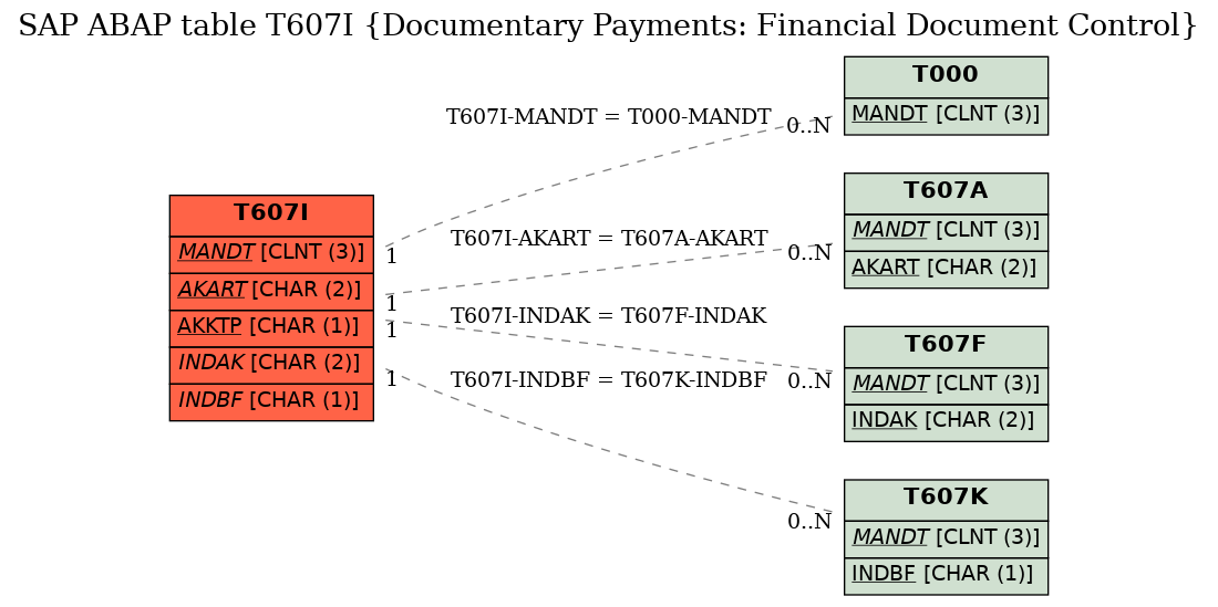 E-R Diagram for table T607I (Documentary Payments: Financial Document Control)