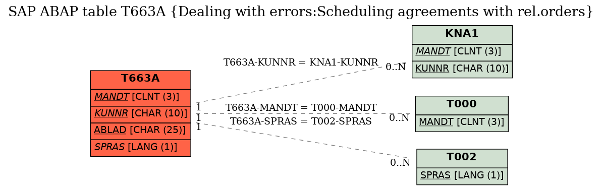 E-R Diagram for table T663A (Dealing with errors:Scheduling agreements with rel.orders)