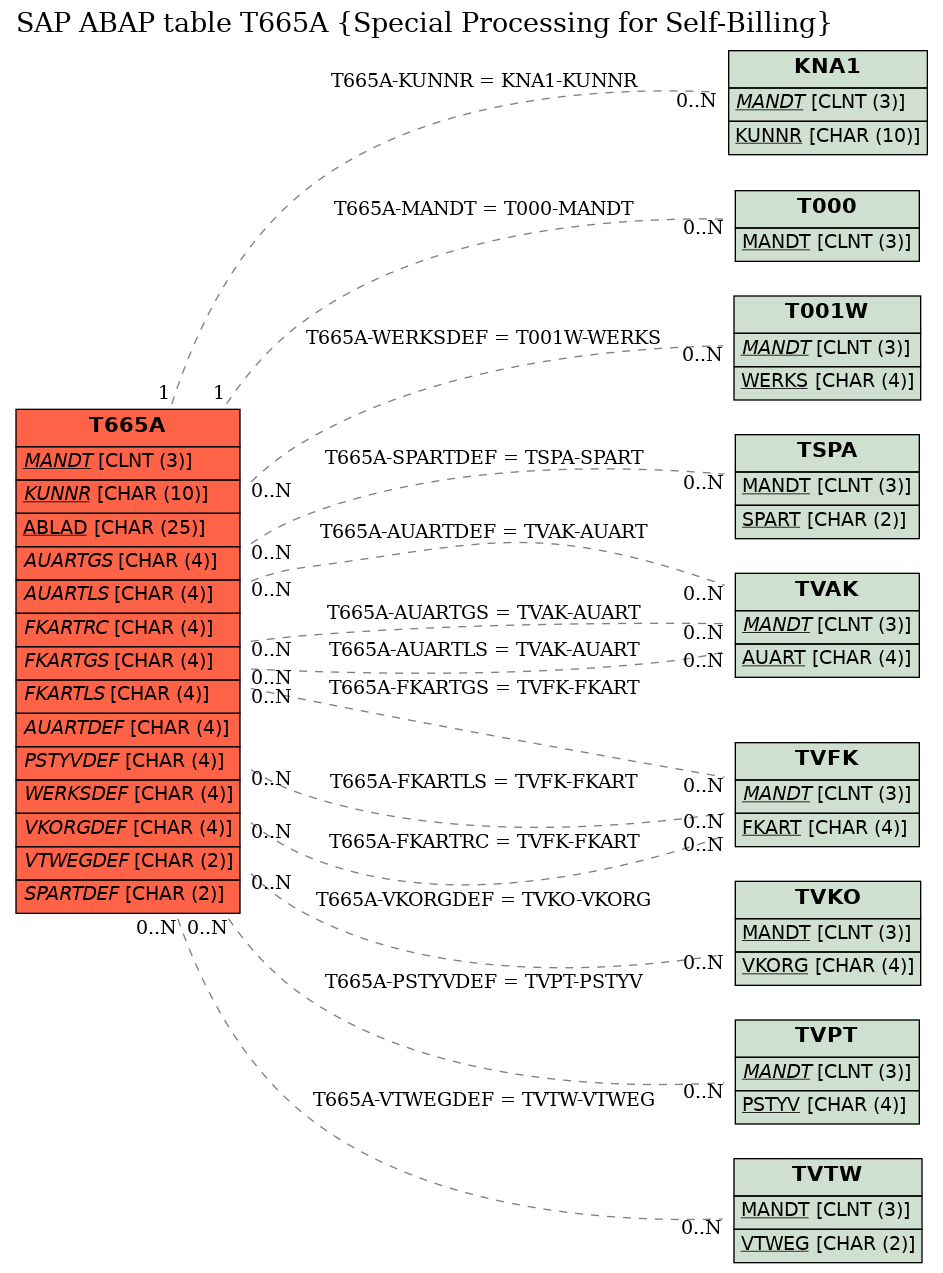 E-R Diagram for table T665A (Special Processing for Self-Billing)