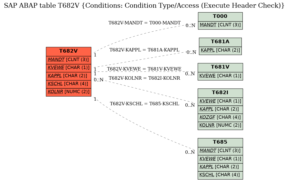 E-R Diagram for table T682V (Conditions: Condition Type/Access (Execute Header Check))