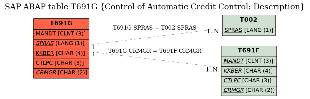 E-R Diagram for table T691G (Control of Automatic Credit Control: Description)