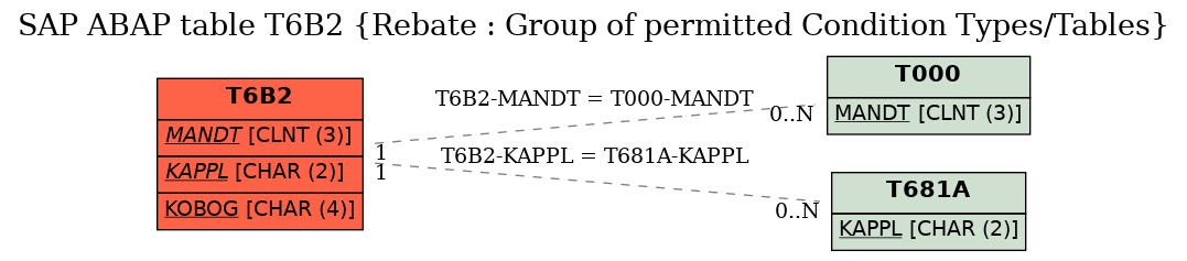 E-R Diagram for table T6B2 (Rebate : Group of permitted Condition Types/Tables)