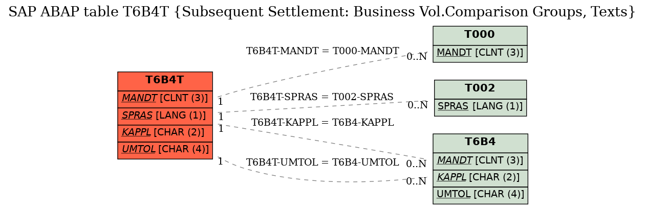 E-R Diagram for table T6B4T (Subsequent Settlement: Business Vol.Comparison Groups, Texts)