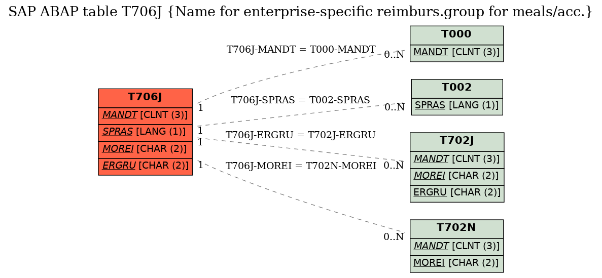 E-R Diagram for table T706J (Name for enterprise-specific reimburs.group for meals/acc.)