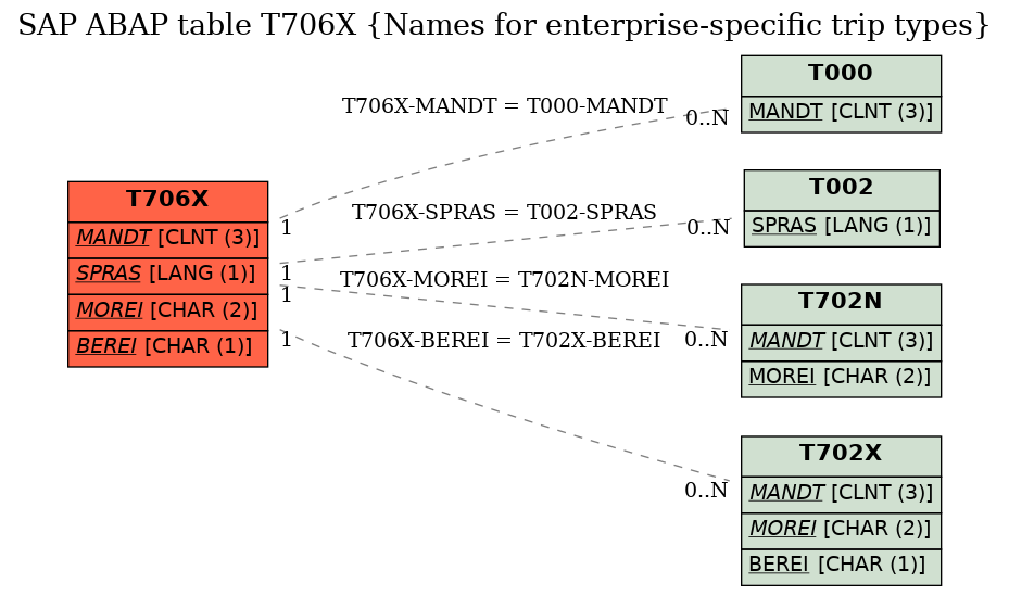 E-R Diagram for table T706X (Names for enterprise-specific trip types)