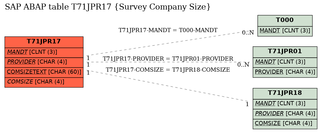 E-R Diagram for table T71JPR17 (Survey Company Size)