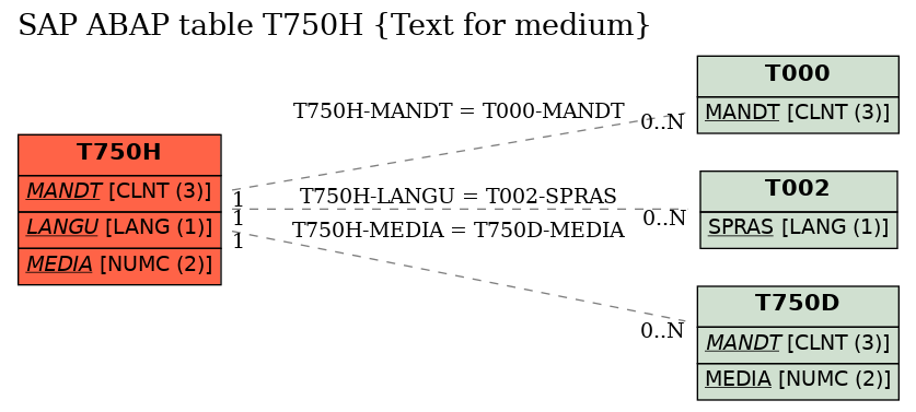 E-R Diagram for table T750H (Text for medium)