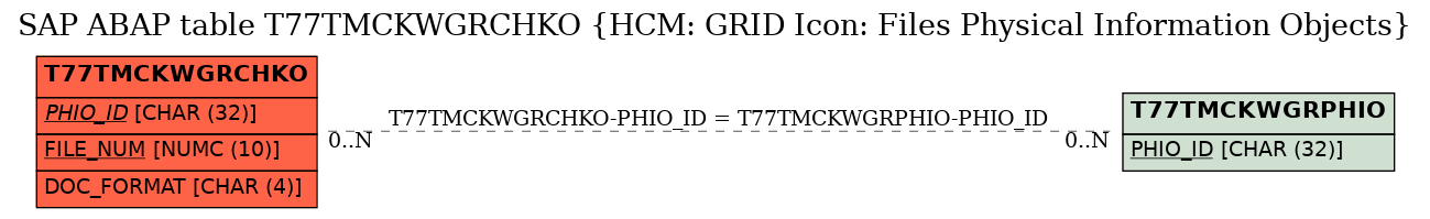 E-R Diagram for table T77TMCKWGRCHKO (HCM: GRID Icon: Files Physical Information Objects)