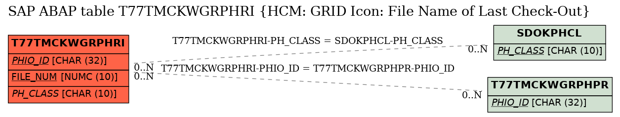 E-R Diagram for table T77TMCKWGRPHRI (HCM: GRID Icon: File Name of Last Check-Out)