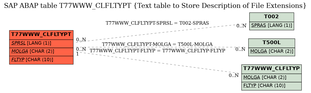 E-R Diagram for table T77WWW_CLFLTYPT (Text table to Store Description of File Extensions)