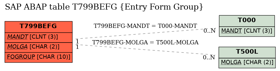 E-R Diagram for table T799BEFG (Entry Form Group)