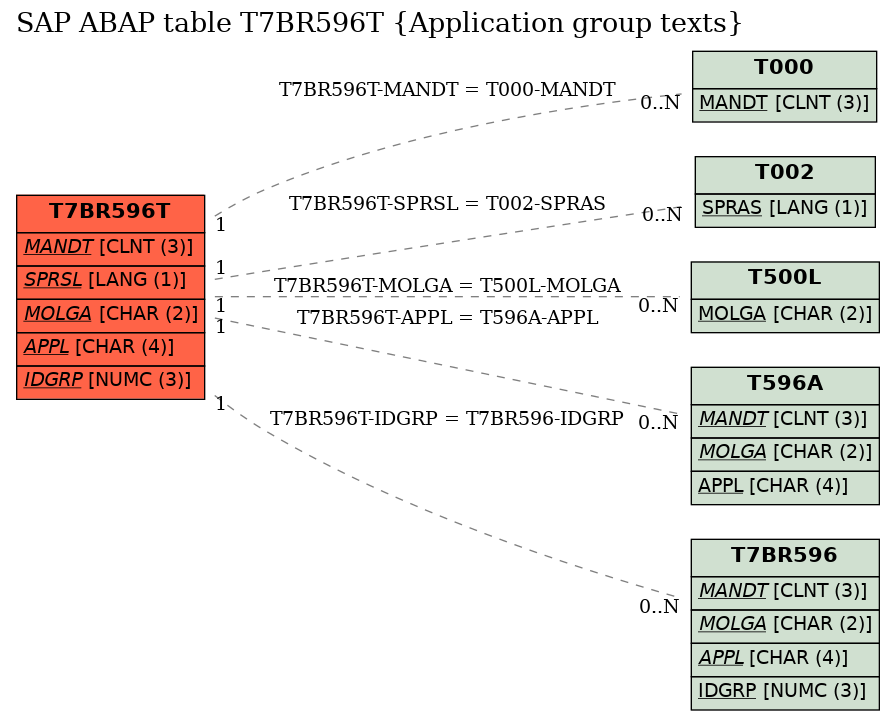 E-R Diagram for table T7BR596T (Application group texts)