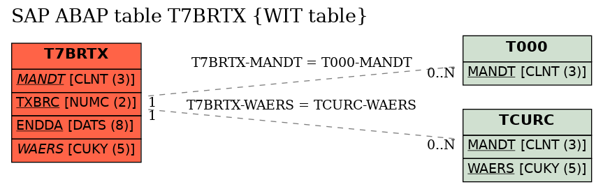 E-R Diagram for table T7BRTX (WIT table)