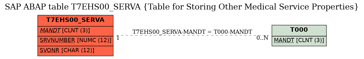 E-R Diagram for table T7EHS00_SERVA (Table for Storing Other Medical Service Properties)